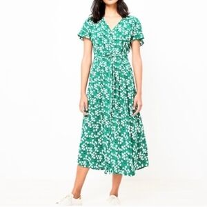 LOFT Green Floral Midi Dress